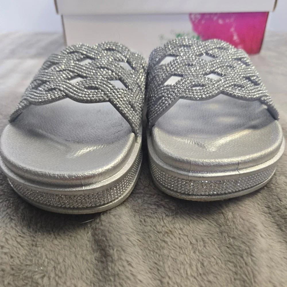 Blue Suede Shoes Womens Silver Rhinestone Platform Slide Sandals Size 6 - Picture 4 of 9